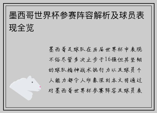 墨西哥世界杯参赛阵容解析及球员表现全览